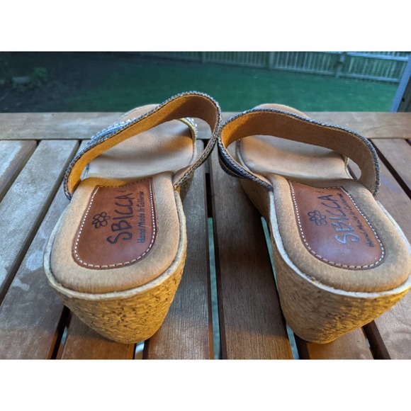 Sbicca Espadrilles wedge sandals Canyon Blue Striped Slide rhinestone * size 8 * - Picture 4 of 6